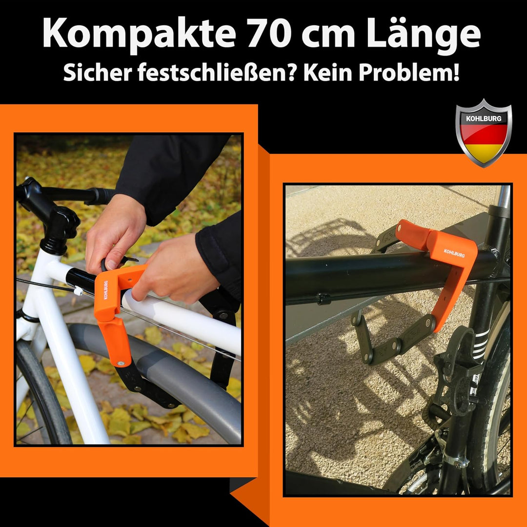 KOHLBURG leichtes & kleines Faltschloss - 690g leicht & 70cm lang - sicheres Fahrradschloss aus gehä