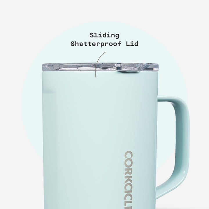 Corkcicle Dreifach isolierter Kaffeebecher mit Deckel, Edelstahl-Campingbecher mit Griff, heiss für