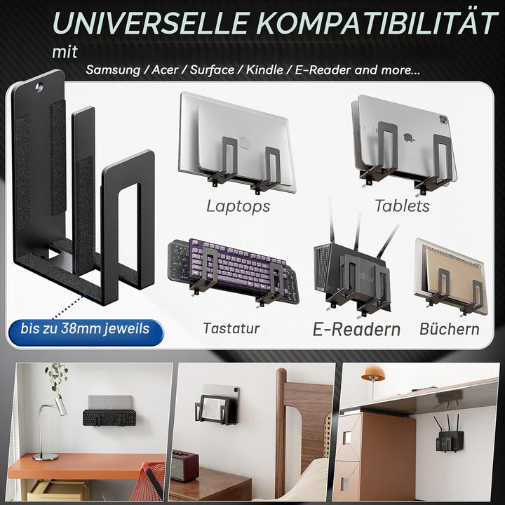 sciuU Laptop Wandhalterung - Dual Layer Universalhalter für 2 Geräte ≤38mm - Metall Wandregal für La