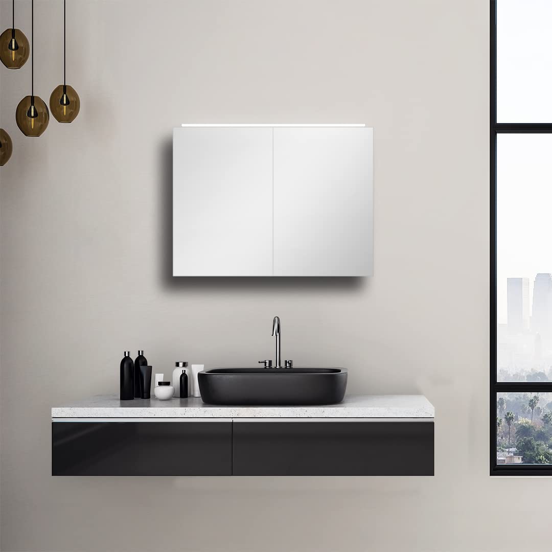 Talos Mirage Spiegelschrank 50 x 70 cm - Spiegelschrank Bad mit LED Beleuchtung - hochwertiger Alumi