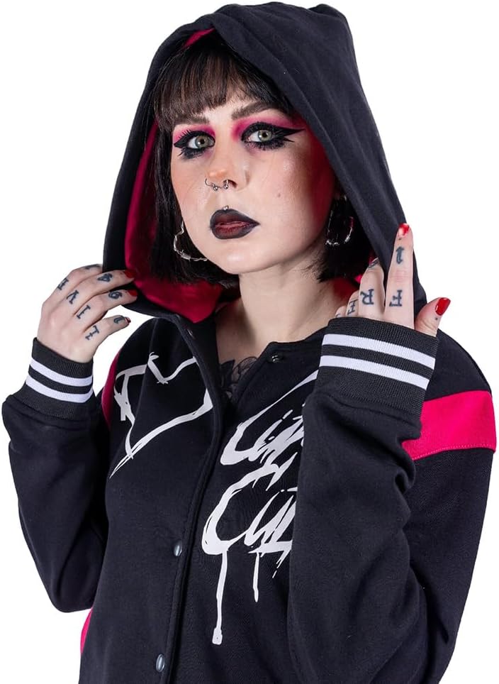 Sad But Cute Varsity Frauen Kapuzenjacke schwarz/weiss/pink Gothic, Nu Goth M Schwarz/Weiss/Pink, M