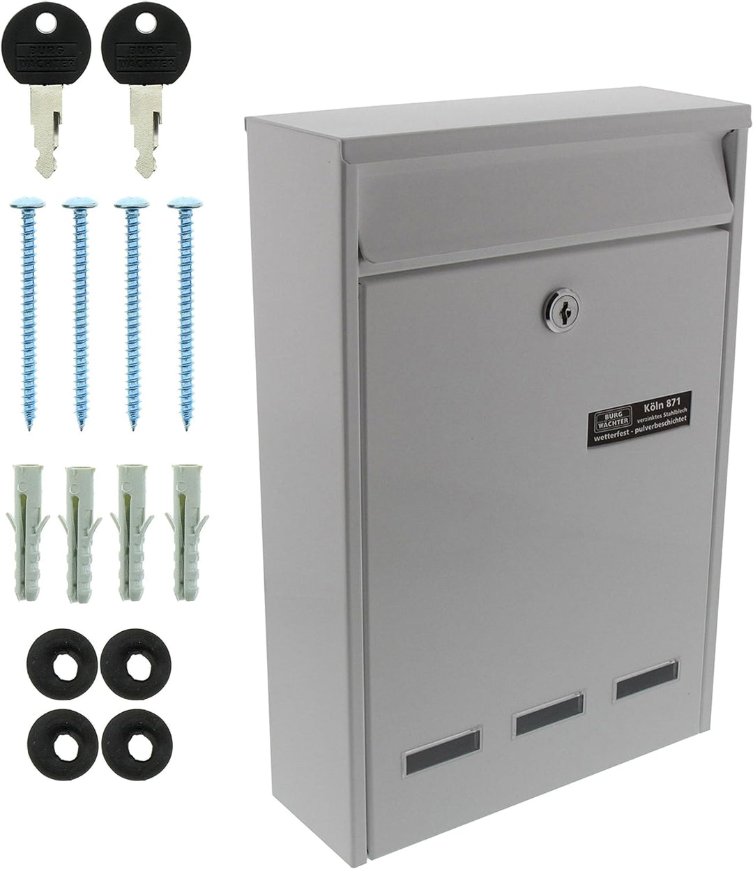 Burg-Wächter Anlagenbriefkasten, A4 Einwurf-Format, EU Norm EN 13724, Verzinkter Stahl, Köln 872 W,