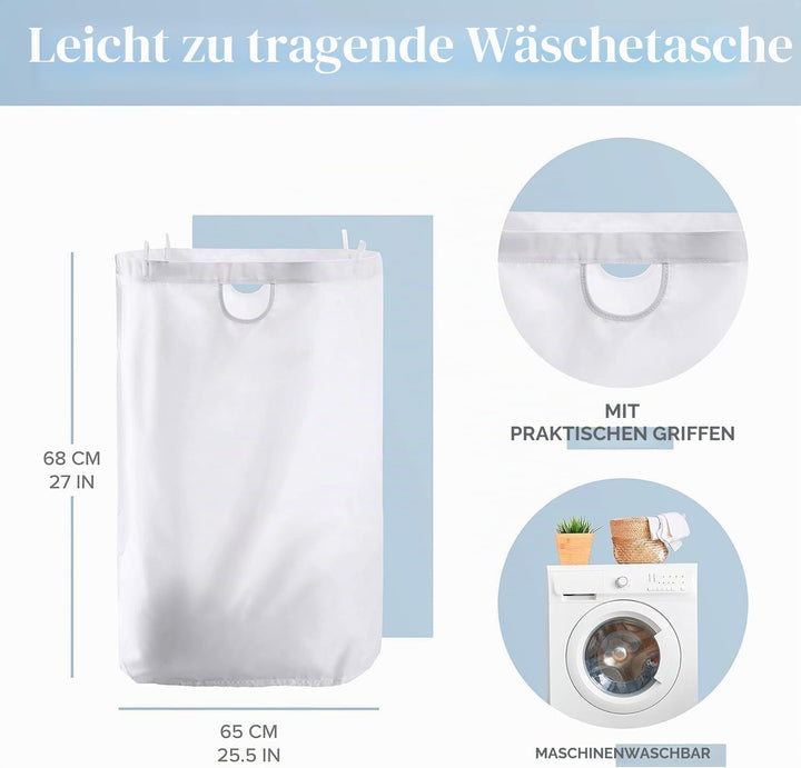 Lonbet - Wäschekorb mit Deckel Gross - XL 100 Liter - Wäschekorb Holz Bambus - Wäschesammler Hellgra
