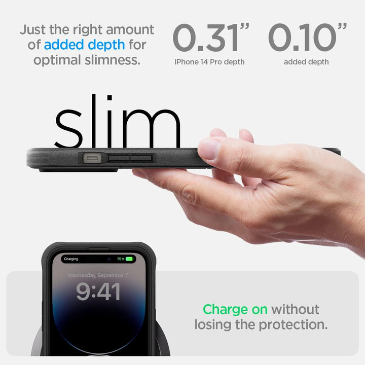 Spigen Geo Armor 360 MagFit Hülle Kompatibel mit iPhone 14 Pro -Schwarz