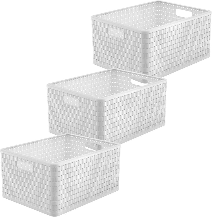 Rotho Country 3er-Set Aufbewahrungsbox Rattan-Optik, Kunststoff (PP) BPA-frei, Weiss, 3 x A4+/28l, (