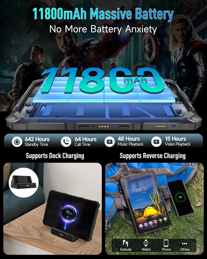 Ulefone Armor Pad 4 Ultra 5G Outdoor Tablet 10080mAh, Android 14 Wasserdicht IP68K, 16GB+256GB/SD-2T