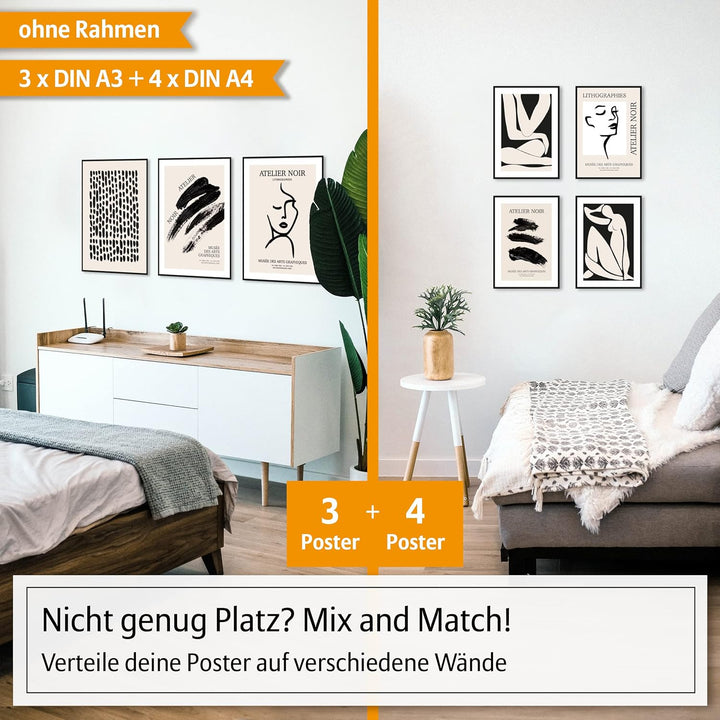Hyggelig Home Premium Poster Set - 7 hochwertige Poster im Kunstdruck schwarz weiss beige abstrakt a