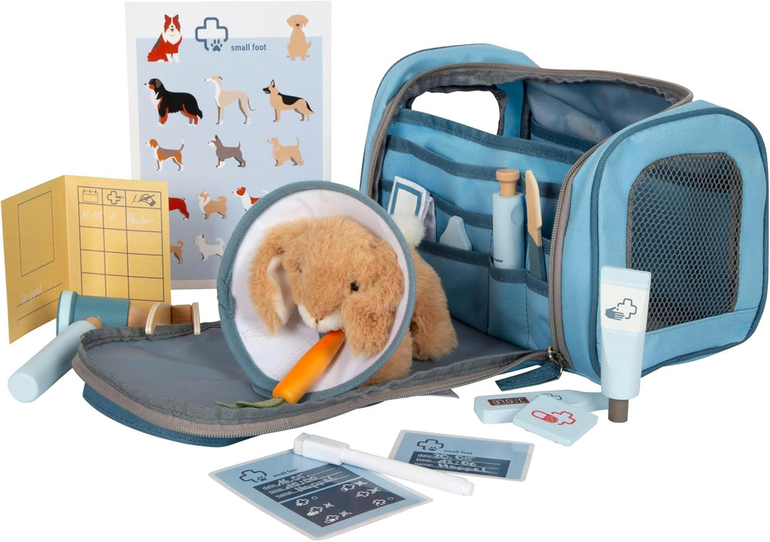 small Foot Tierarzt-Tasche mit Hase, Spielset mit umfangreichem Zubehör aus Holz, 24-TLG, mit Traget