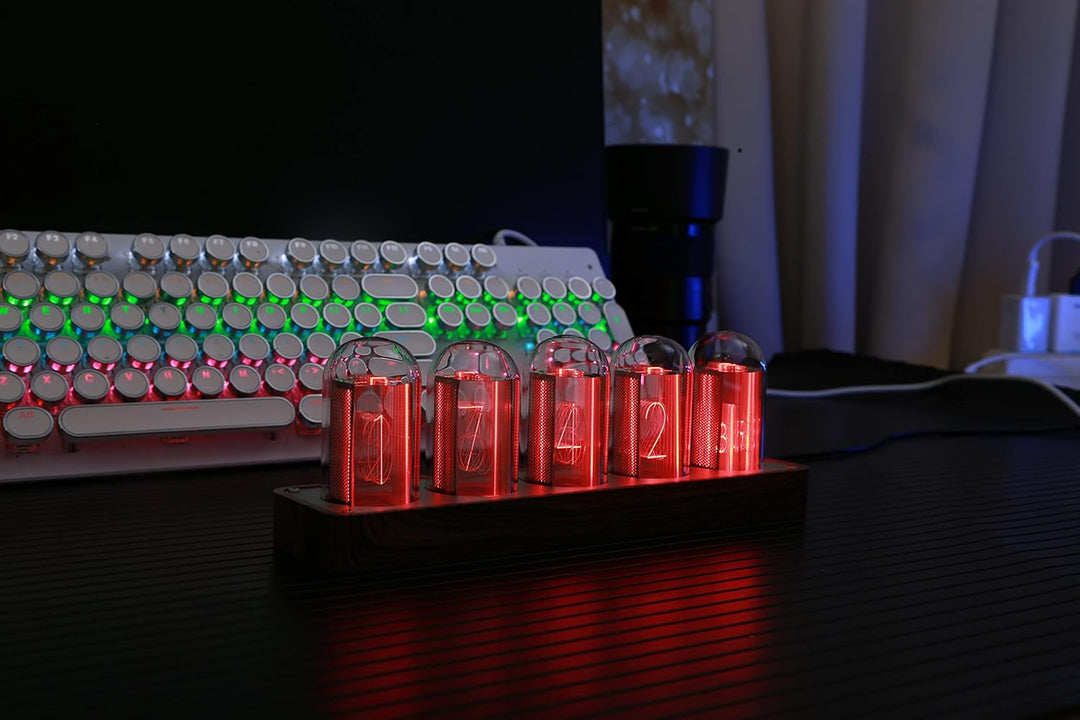 Lonyiabbi Nixie Röhrenuhr, elektronisch, LED-Leuchten, Mulation, Retro, moderner Holzwecker, USB-bet