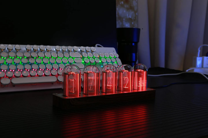 Lonyiabbi Nixie Röhrenuhr, elektronisch, LED-Leuchten, Mulation, Retro, moderner Holzwecker, USB-bet
