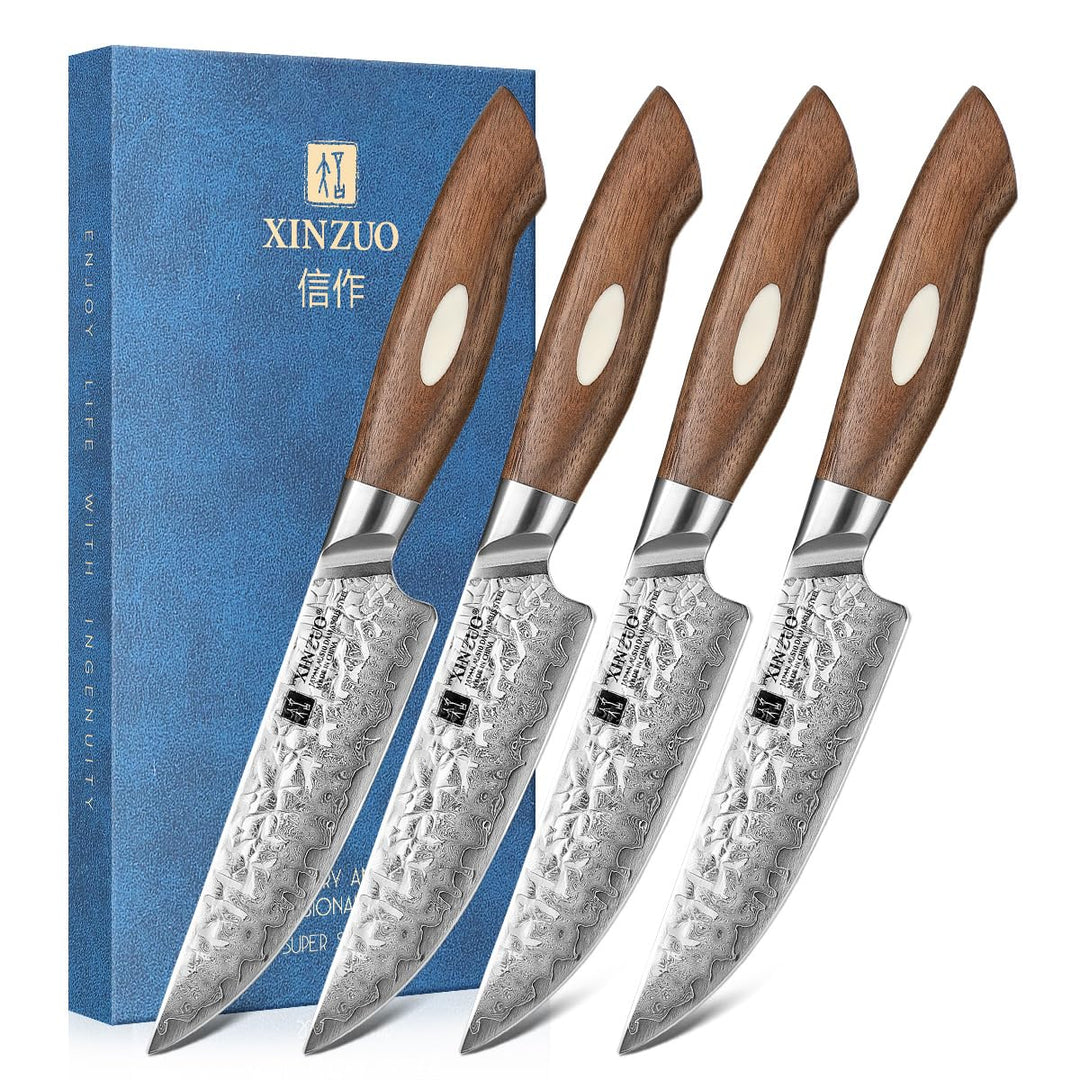 XINZUO 4-Teilig Steakmesser Set, 67 Schichten Damaststahl cm Besteckmesser, Japanischer AUS-10 Stahl