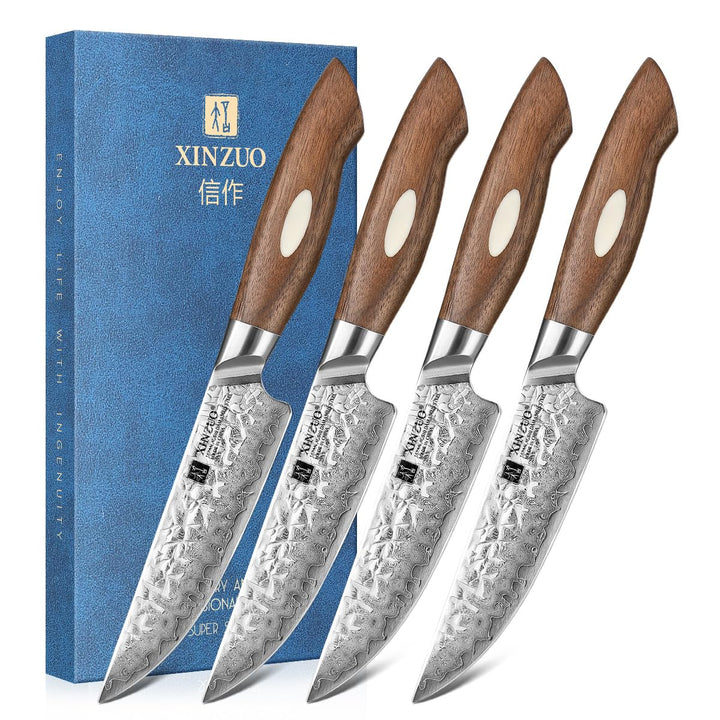 XINZUO 4-Teilig Steakmesser Set, 67 Schichten Damaststahl cm Besteckmesser, Japanischer AUS-10 Stahl