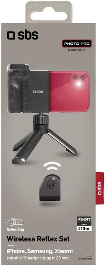 SBS Handy Stativ mit Fernbedienung - Drehbares Stativ für Smartphone - Dreibein Stativ mit Fernauslö