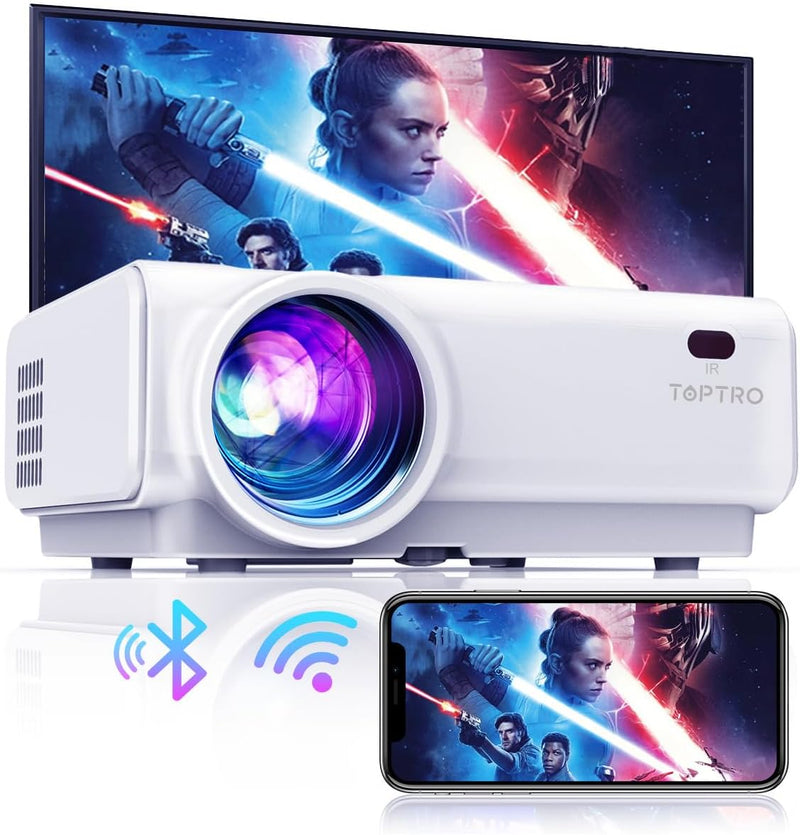 Mini Beamer,TOPTRO WiFi Bluetooth 10000:1 Kontrast Video Beamer, Full HD Unterstützung 1080P X/Y-Zoo