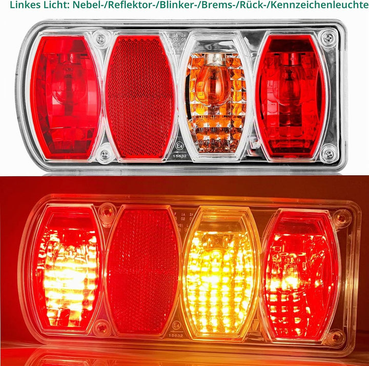 DARKGUARD Rückleuchten Satz für Anhänger 12v,mit E4 Prüfzeichen,7Funktion 2pcs Halogen Rücklicht Anh
