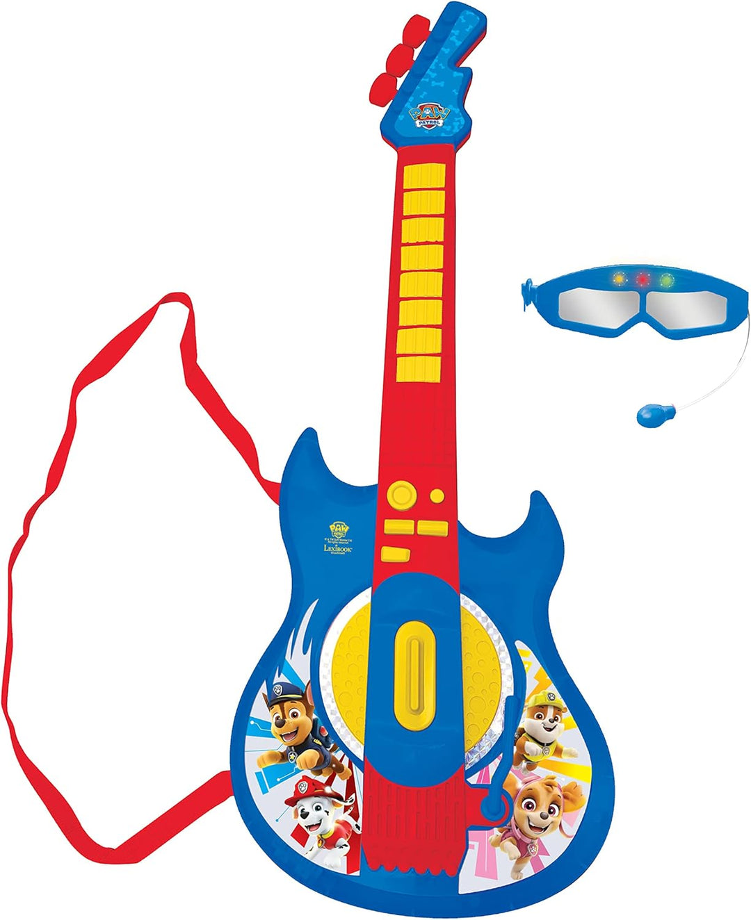 Lexibook, Paw Patrol, Leuchtende elektronische Gitarre mit Mikrofon, Brille mit Mikrofon, Melodien,