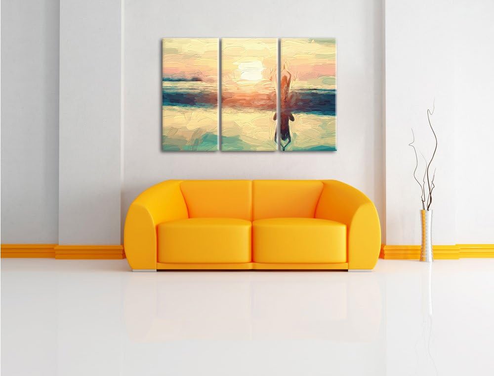 Pixxprint Frau in Einer Yogapose am Strand als Leinwandbild/Grösse: 3 Teilig (120x80) / Wandbild/Kun