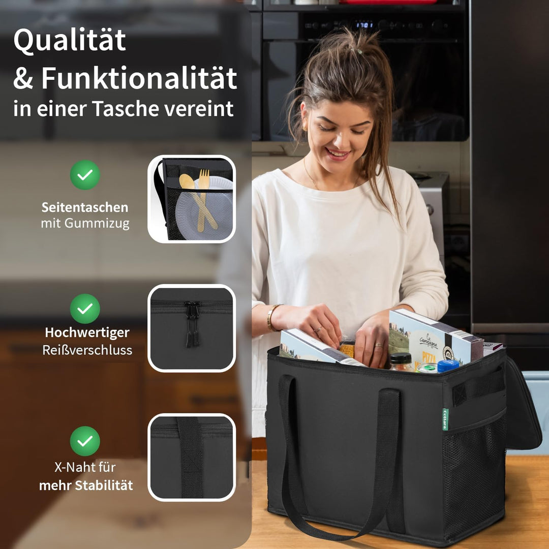 Faltbare Kühltasche Gross mit verstärktem Boden 30l – Grosse Isoliertasche faltbar mit starker Isoli