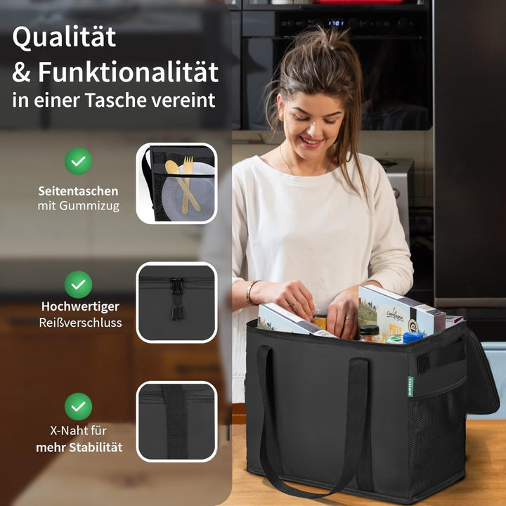Cottara® Kühltasche Gross 2er Set aus recyceltem Material – Kühltaschen faltbar gross mit verstärkte