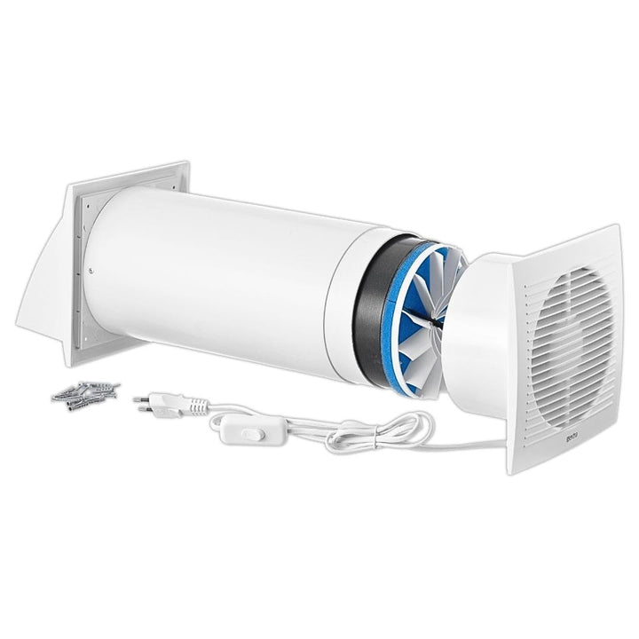 Ø 150mm Dezentrale Wohnraumlüftung mit Wärmerückgewinnung - Mit Kabel und Zugschnur Ø 150mm Weiss, Ø