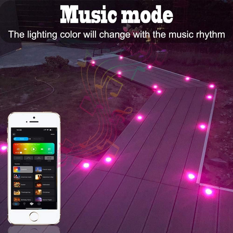 WIFI LED RGB Bodeneinbauleuchten terrassenbeleuchtung kompatibel mit Alexa, Google Home,DC12V Ø30mm