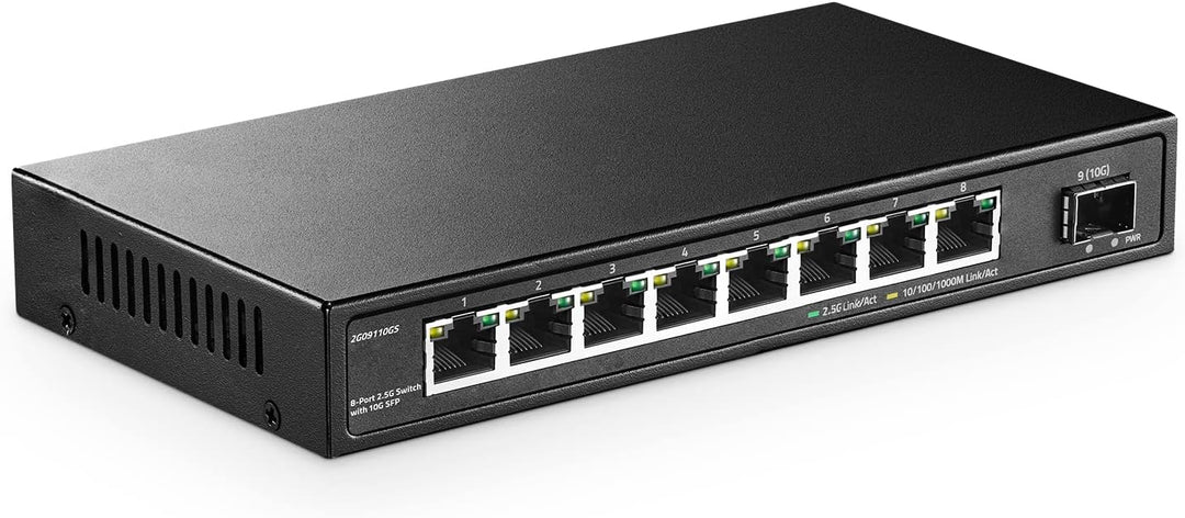 YuLinca 8 Port 2.5G Netzwerk Switch mit 10G SFP, 8 x 2.5GBASE-T Ports, kompatibel mit 10/100/1000Mbp