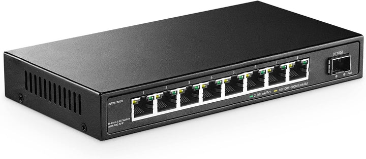 YuLinca 8 Port 2.5G Netzwerk Switch mit 10G SFP, 8 x 2.5GBASE-T Ports, kompatibel mit 10/100/1000Mbp