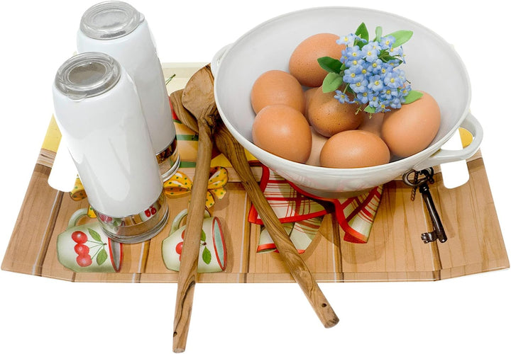 Lashuma Küchentablett gross mit Griffen, Dekotablett 38x27 cm, Tablett blau weiss Design: Kochtopf 3