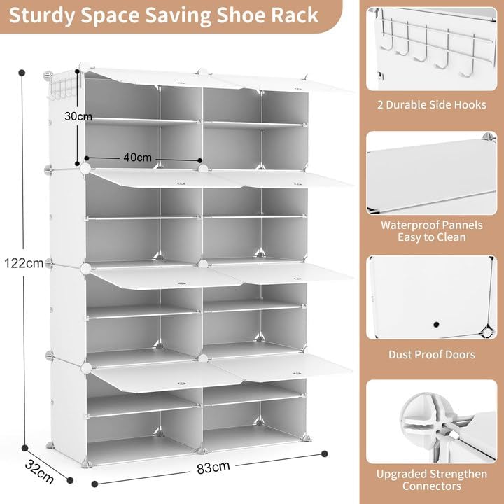 Schuhregal Organizer, 8 Etagen Schuhschrank 32 Paar Tragbares Schuhablage, Platzsparendes Schuhregal