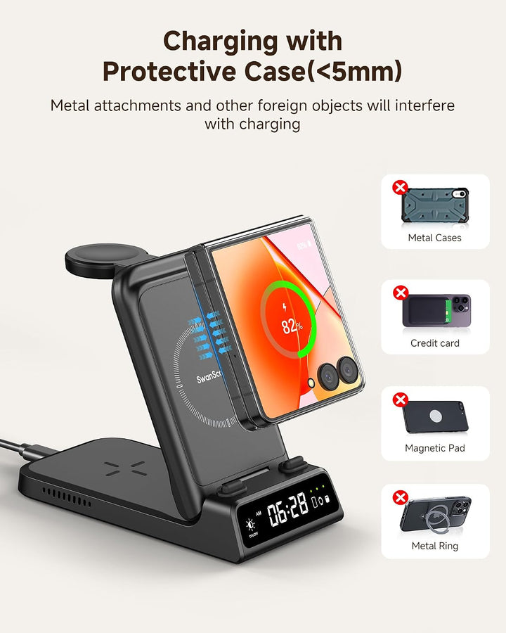 Induktive Ladestation für Samsung Z Flip 8, Faltbare Ladegerät für Samsung | 3 in 1 Kabelloses Ladeg