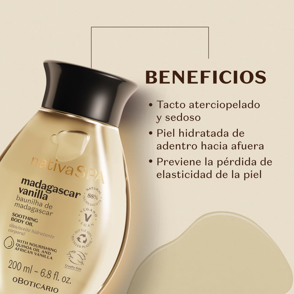 O Boticário Nativa SPA Vanilleöl-Set | 3 x Feuchtigkeitsspendendes Körperöl mit Duft, I Vegan Körper