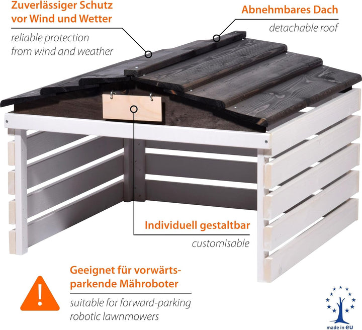 dobar® Mähroboter Garage aus Holz mit abnehmbarem Dach - Rasenroboter Unterstand mit individualisier
