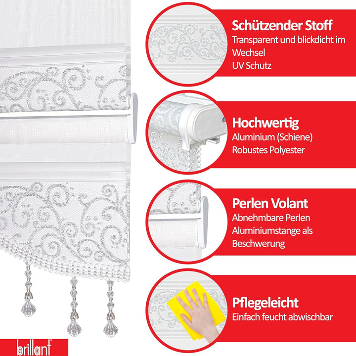 Doppelrollo Klemmfix ohne Bohren Duorollo Weiss Silber glitzert Raffrollo Fenster Tür Rollo Gardinen