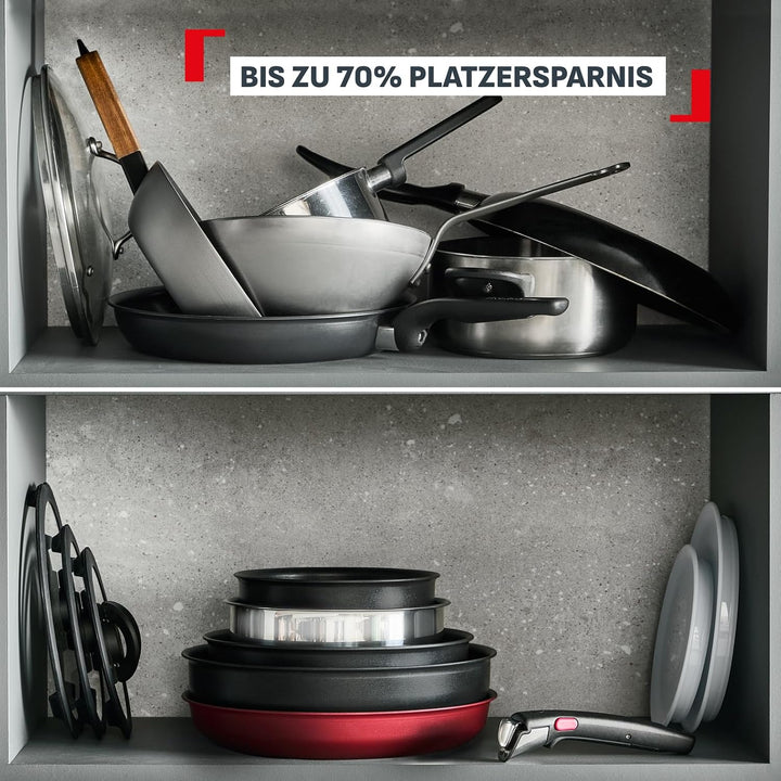 Tefal Ingenio Comfort Max 8-tlg. Kochgeschirr-Set, Titanium Antihaftversiegelung, stapelbar, platzsp