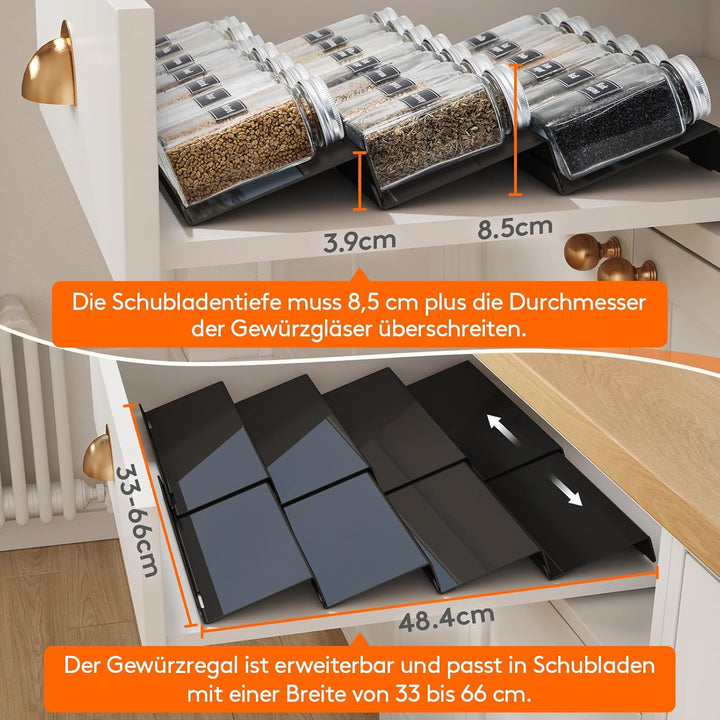 Lifewit Gewürzregal für Schubladen Gewürz Schubladeneinsatz, Schubladen Ordnungssystem von 33cm bis