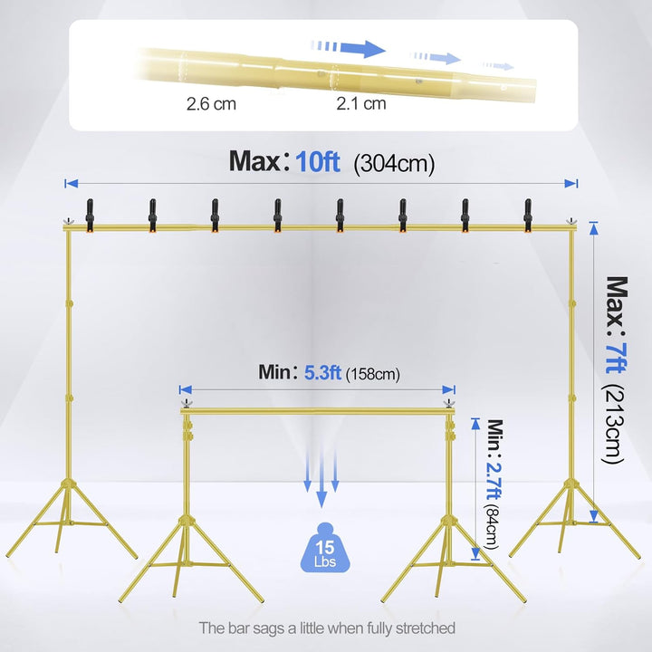 EMART Goldener Foto Hintergrund Ständer, 2x3m Verstellbarer Hintergrundsystem mit 8 Hintergrundklemm