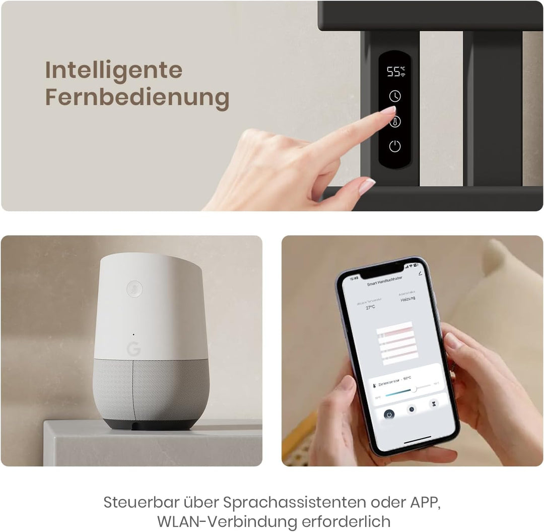 EMKE Handtuchheizkörper Elektrisch 1000 x 500 mm, WiFi Smart Thermostat Elektrischer Badheizkörper H