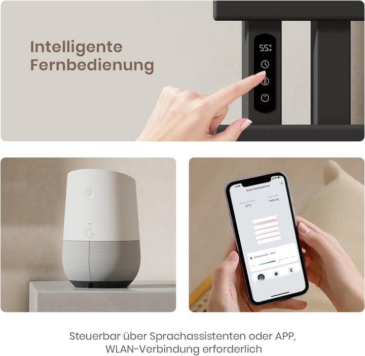 EMKE Handtuchheizkörper Elektrisch 1000 x 500 mm, WiFi Smart Thermostat Elektrischer Badheizkörper H