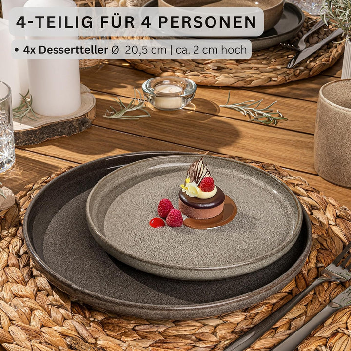 Sänger Kairo | Dessertteller 4 teilig, Steingut Frühstücksteller 4 Personen, kleine Teller spülmasch