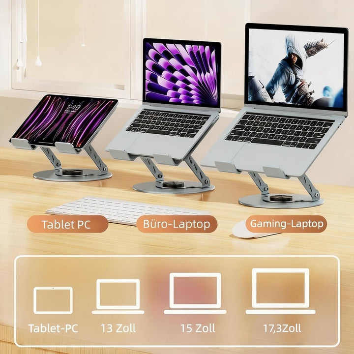 Laptop Ständer Höhenverstellbar mit 360° Drehbarer Basis, Laptopständer Platzsparender Laptop Halter