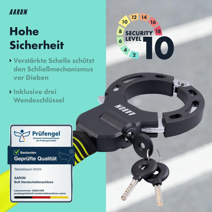 AARON Handschellenschloss für E-Scooter - Hochsicherheits-Design - Flexibles Fahrradschloss mit Stah