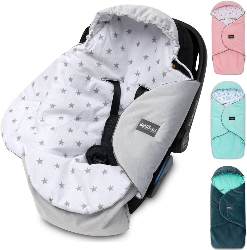 Premium Einschlagdecke Babyschale, Baby Erstausstattung aus Baumwolle für Autositz, Kuscheldecke für