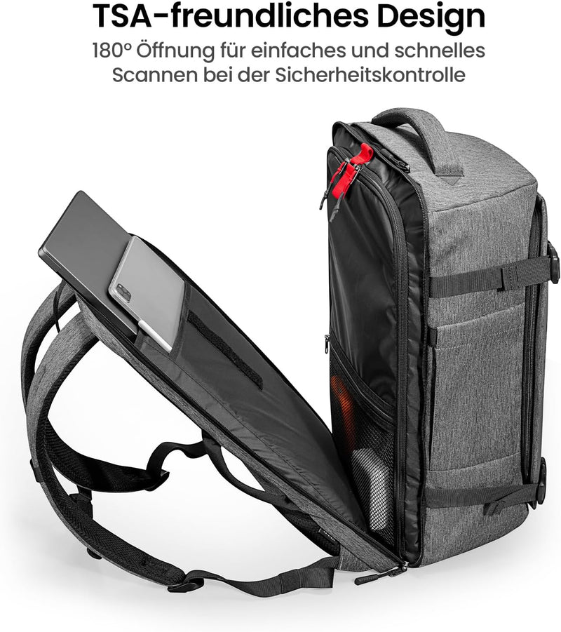 tomtoc 40L Reiserucksack, TSA Freundlich Handgepäck Rucksack Travel Backpack für 15,6-17 Zoll Laptop