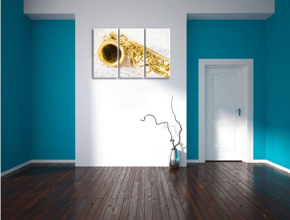 Pixxprint Saxophon auf Notenpapier als Leinwandbild/Grösse: 3 Teilig (120x80 cm) cm/Wandbild/Kunstdr
