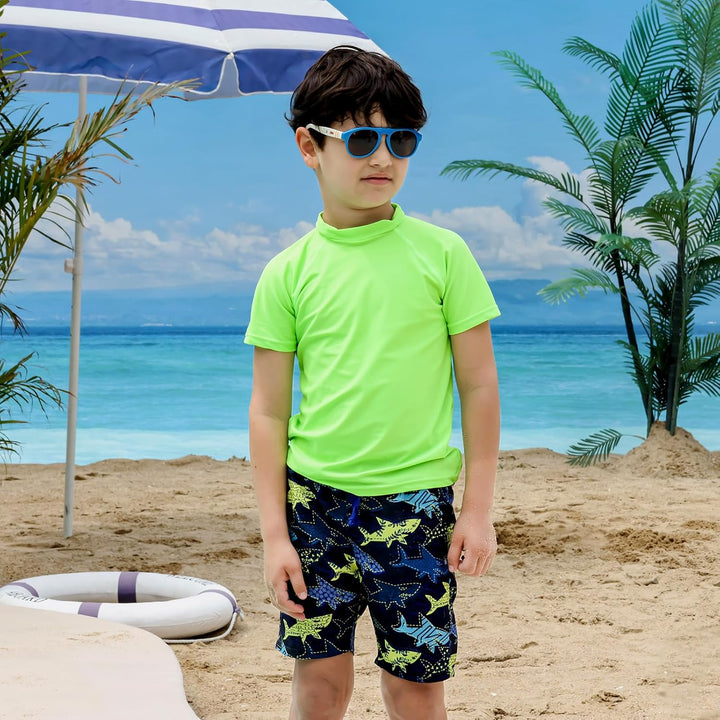 TIZAX 2 Stück Kinder UV Shirt Kurzarm Jungen Badeshirt Schwimmshirt Schnelltrocknend UPF 50+ Sonnens