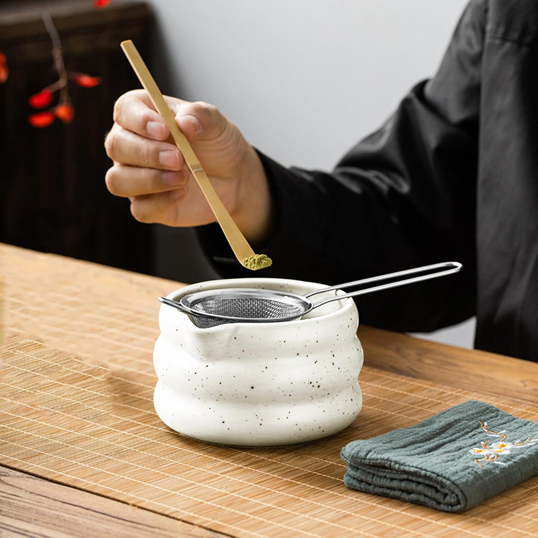 Matcha Tee Set mit Matcha Besen und Schale, Matcha Schneebesen und Keramik Matcha Besen Halter Set v