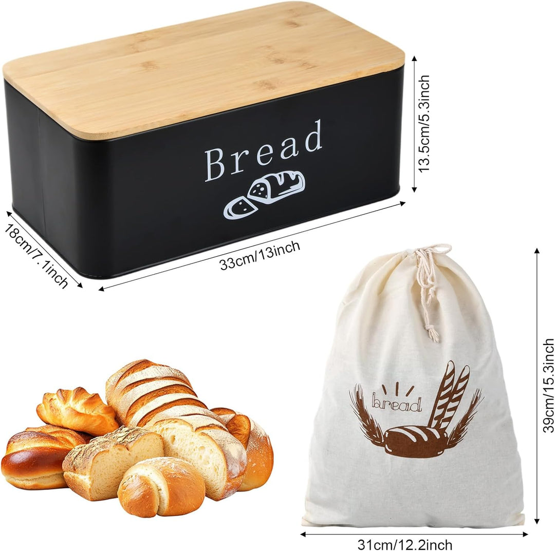 Joyan Brotkasten Metall mit Bambusdeckel als Schneidebrett - Grosse Brotbox für langanhaltende Frisc