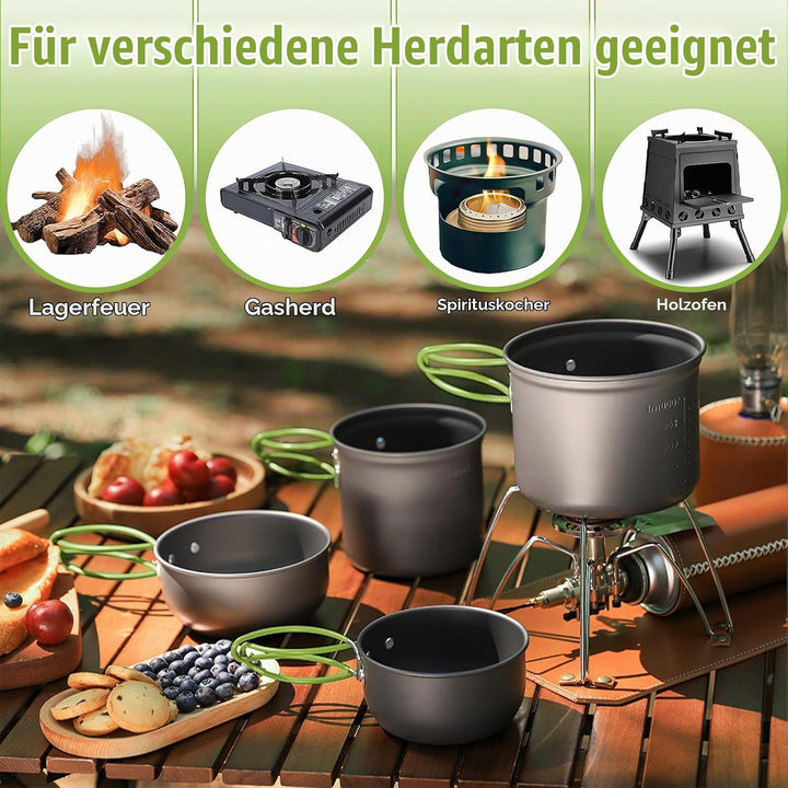 Camping Kochgeschirr Set, Essgeschirr Outdoor, Outdoor Kochset, Camping Kochgeschirr Set für 1-2 Per