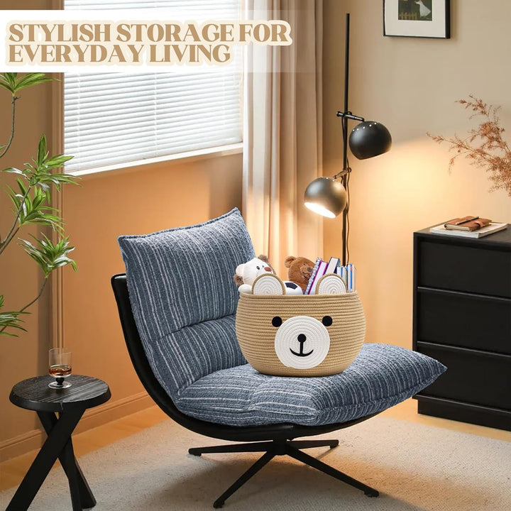 Aufbewahrungskorb für Kinder in Bärenform aus Baumwollseil, runder Spielzeugkorb mit versteckten Gri