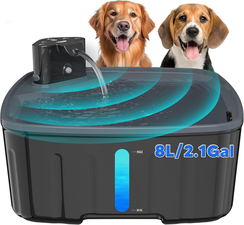 Kittyspout Trinkbrunnen für Hunde Kabellos, 8L/ 270 oz Grosse Hundebrunnen/Katzenbrunnen mit Bewegun